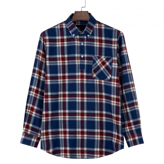 Spring Autumn Men Shirt Plaid Hooded Long Sleeves Loose Button Outerwear Shirt