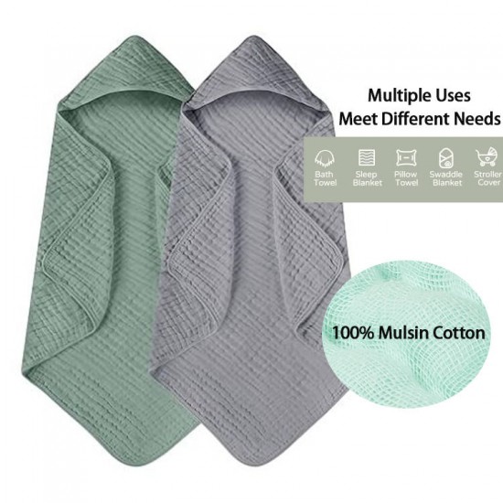 Sustainable 6-Layers Extra Absorbent Breathable Anti-Bacterial Custom Solid Swaddle Sleep Blanket Hooded Bath Baby Towel