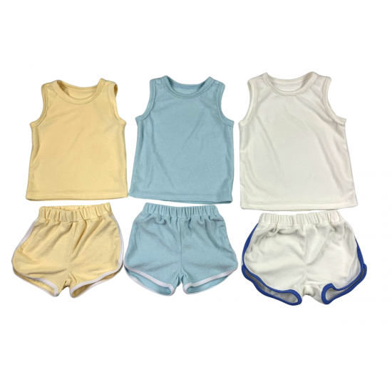 Terry Cloth Tank and Shorts Set Custom Kids Summer Boys Sleeveless Towelling Tank Short 2 piece Set