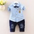 2023 Spring Autumn Casual Baby Cloths Long Sleeve Lapel Striped Number 8 Shirt Denim Trousers 2Pcs Suit Boy Clothing Kids