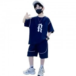 Boys Loose Casual Clothing Sets Summer Big Kids Sport Wear Suits Short Sleeve Tops+Shorts 2Pcs Children Fashion Outfits 5-14Year