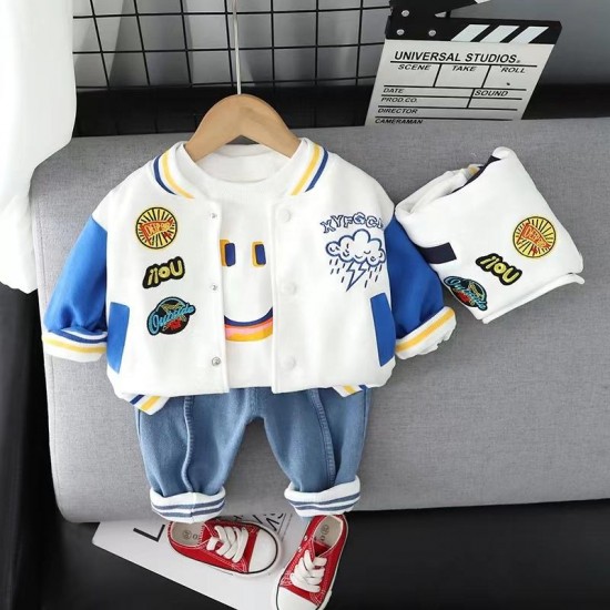 2023 Fall 1 2 3 4 to 5 Years Old Baseball Jersey 3 Piece Set Tracksuits Autumn Kid Cloth Toddler Boys Clothing Baby Boy Clothes