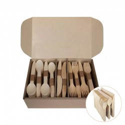 Eco Friendly 160mm Wood Degradable Biodegradable Table Handle Knife Fork Spoon Spork Disposable Set Wooden Cutlery For Kitchen