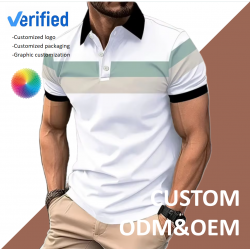 Men's Short-Sleeved Lapel Color Matching Print Pattern Fashionable For Outdoor Sports Polo Shirt