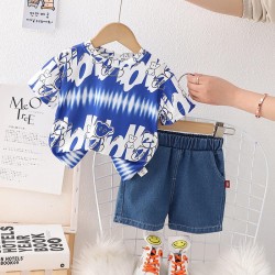 Children's short -sleeved suit Summer cotton boys' clothes wholesale 2023 new girl T -shirt summer clothes baby children's cloth