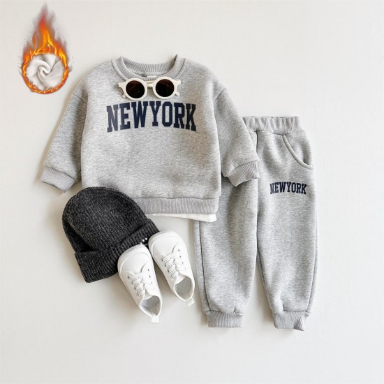 Baby Boys Sets Winter Clothes 2PCS NEWYORK Print Casual Wear Cotton Tops+Bottom Tracksuit Set Children Clothing