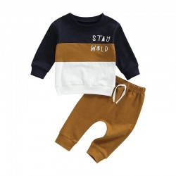 0-2Year Newborn Baby Boy Clothes Color Block Pullover Sweatshirt Top Elastic Waist Pockets 2Pcs Warm Fall Winter Children's Sets