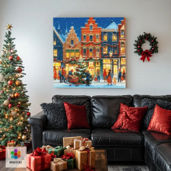 Modern Creative Christmas Landscape Still Life DIY Oil Painting Classic Style Wooden Printed Home Living Room Decoration Adults