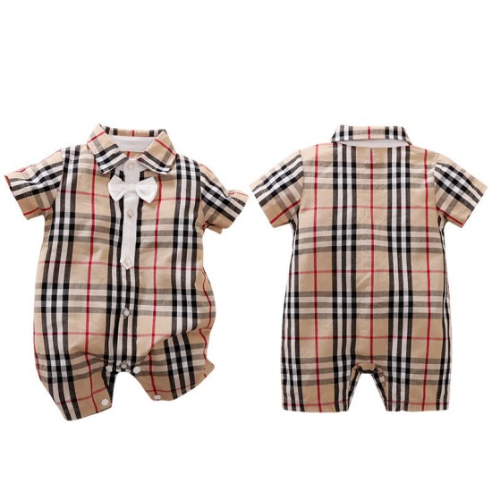 Baby Boys Clothes Short Sleeve Summer Brown Casual Fashion Check Pattern Hot Sale Wholesale