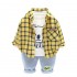 2021 spring baby cloth sets plaid lining comfortable and cute three-piece boy Korean shirt jeans suit wholesale