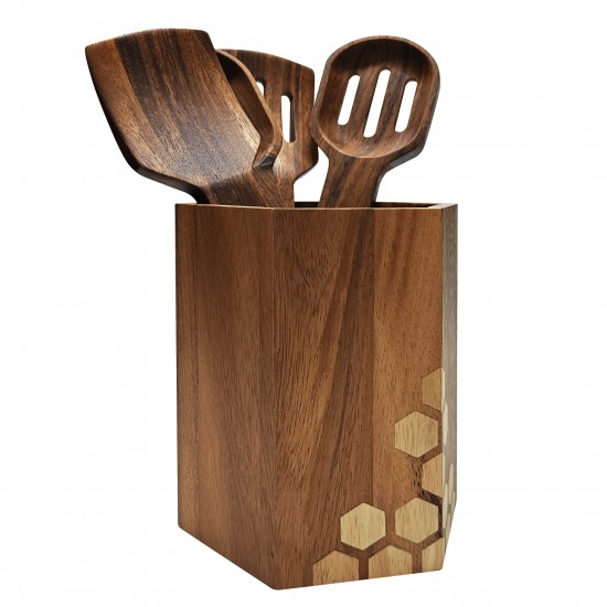 High Quality kitchen tools Acacia Wood Kitchen Cooking Set Wood 4 Piece Utensil With Holder