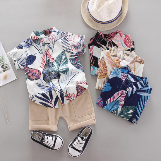 2023 Boy Clothes 0-4 Years Lapel Shirt Suit Male Baby Print Boys Clothing Sets Southeast Asian Two-piece Toddler Boy Clothes