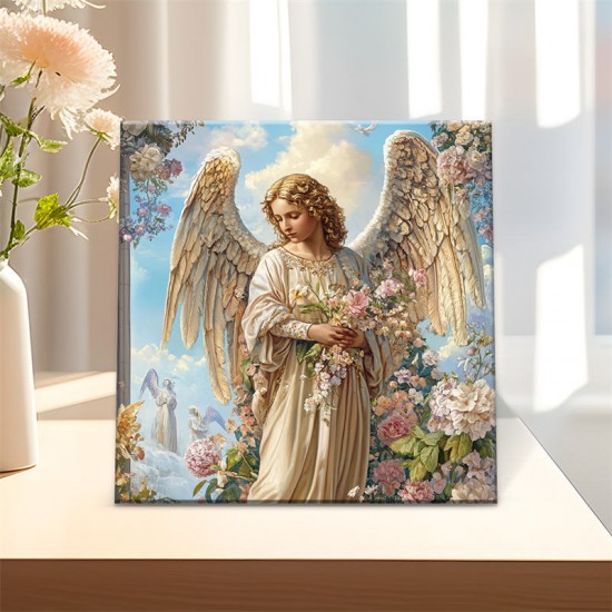 Pretty Angel Girl Beautiful Flower Pattern Resin And Plastic Home Ornaments Element Art Canvas Oi Painting Photo Frame