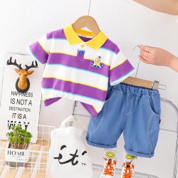 Boys summer color strip lapel short sleeve suit 2023 new baby short sleeve clothes little boys children's cool children's clothe