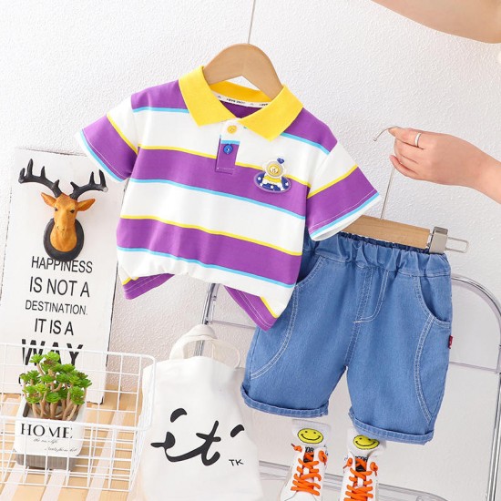 Boys summer color strip lapel short sleeve suit 2023 new baby short sleeve clothes little boys children's cool children's clothe