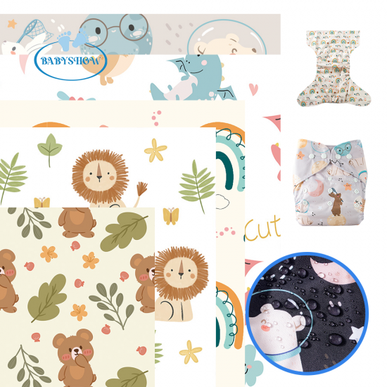 cartoon Plush Fabric Breathable Printed Pul Cloth Diaper Fabric Waterproof 100% Polyester Fabric Digital Printing for diapers