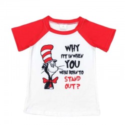 BT0480 Fashionable Kids Boys Clothing Short sleeves Red and white raglan Print With Children Clothes Rts no moq