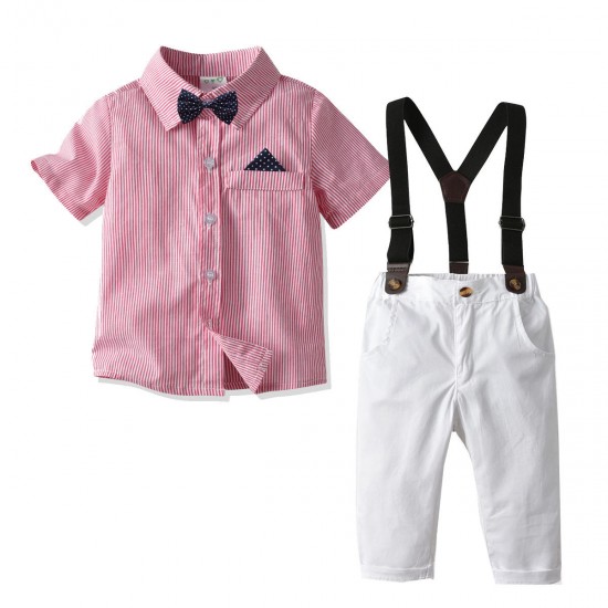 Wholesale Children's Boutique Clothing Kid Boy Shirt Suspenders Short Suit Baby Cloth Set