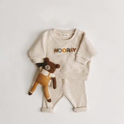 Spring Autumn Baby Boys Casual Clothes Set New Born Girls Waffle Cotton Long Sleeve Top+Pants