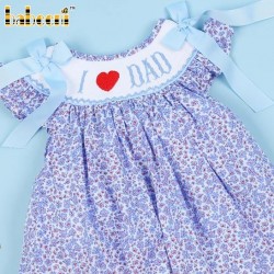 I Love Dad Hand Smocked Girl Floral Dress ODM Customized Embroidery Wholesale Manufacturer baby Girl Dresses In Vietnam - BB3079