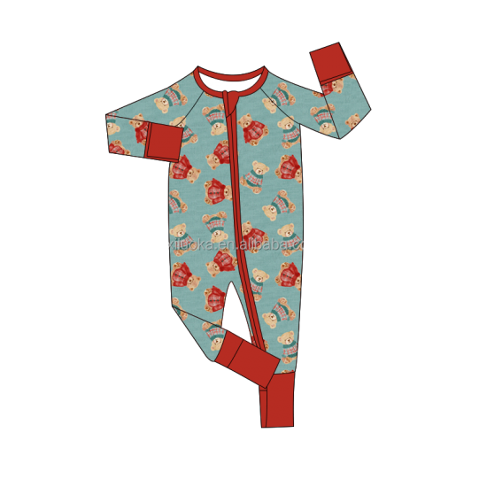 Wholesale Custom Print Family Zipper Baby Cloth Bamboo Christmas Pajamas Baby Jumpsuit Bamboo Fiber Pajamas Sleepwear Rompers