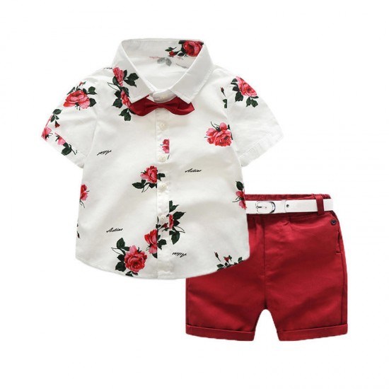 Summer Cotton Short Sleeve 3-Year-Old Boy's Clothing Set with Customizable Applique Outfit