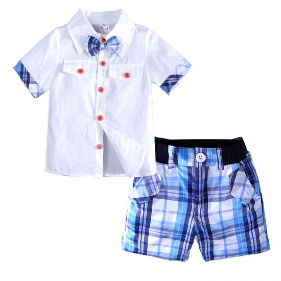 2pcs short sleeve shirt + plaid shorts children summer clothes baby boy clothes sets toddler boys clothing