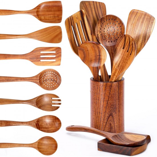 Cooking Spoons With Nonstick Spatula Set Wooden Spoons For Cooking Utensils Wooden Tableware Sustainable 10 Utensil Wood