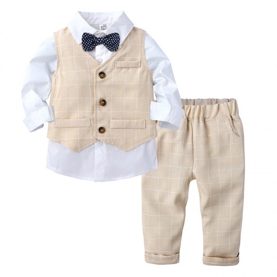 Wholesale Factory Autumn Spring New Kids Clothing Suit Gentleman Long Sleeve Baby Boys Clothes 3-piece Set