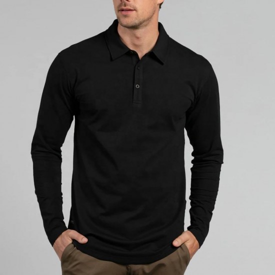 Custom OEM High Quality Solid Color Cotton Polyester Business Formal Long Sleeve Polo Shirt Men