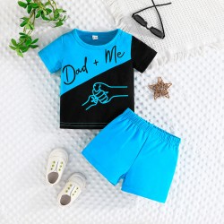 children clothing for 1- 2 year old summer new boys toddlers letter printed Color blocked short sleeved top shorts two-piece set