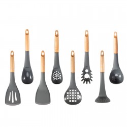 Kitchen 8 Pcs Non Stick Nylon Utensil Set with Rounded Wood Handles for Cooking and Baking