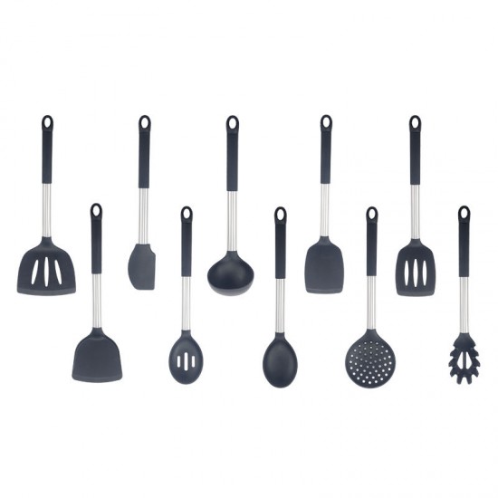 10-Piece Kitchen Set Stainless Steel Silicone Cooking Utensils with Eco-Friendly PP Handles