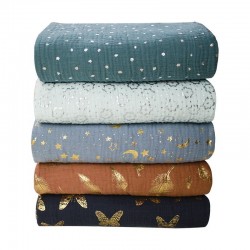 Custom Thicker Soft Organic Cotton Baby Blankets Muslin Swaddle Blankets New Born Baby Gold Silver Print Muslin Blankets