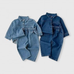 Autumn Children's Denim Clothing Suit Boys Girls Baby Long-Sleeved Tops Pants 2 Sets Kids Clothes