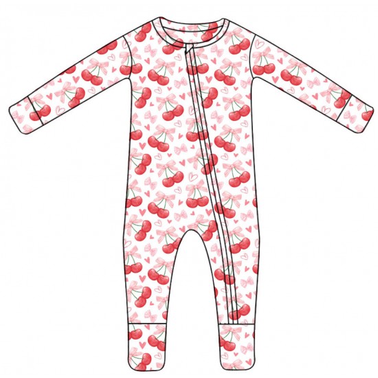 New Trend bamboo fiber bow fruit pattern long sleeve pajamas baby rompers for summer