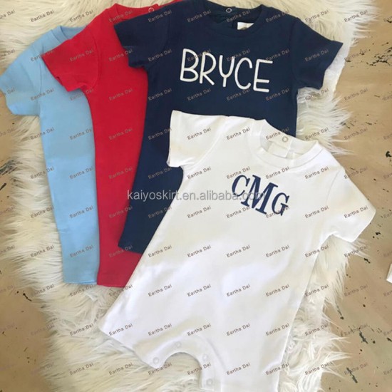 summer 100%cotton blank monogram boys romper short sleeve baby boy clothe bodysuit