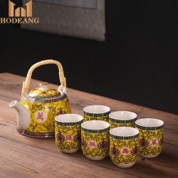 Gift Idea Chinese Style Household Vintage Six Cups One Pot Teapot Tea Cup Set