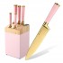 Lovely Kitchen Cooking Tool 6 Pieces High Quality Pink Colorful Handle Stainless Steel Knife Set With Knife Wood Holder