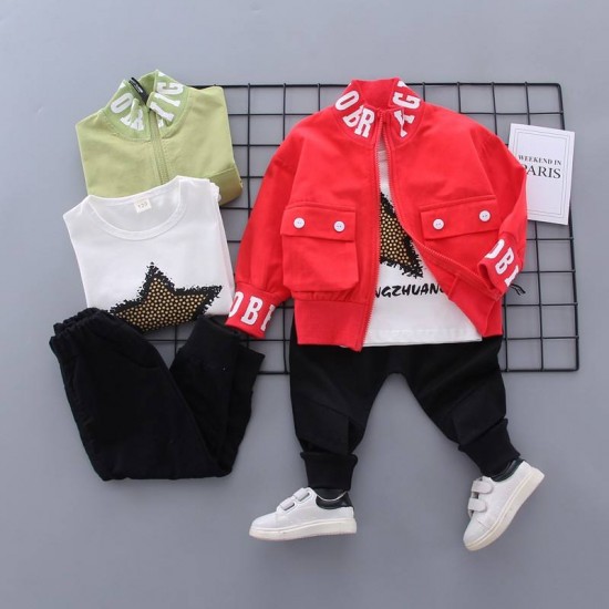 Boy's Clothing Sets Children's Spring Autumn 3 Piece Sets Jacket and Shirt with Pants Children Clothes for Boys