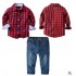 Newborn Baby Set Small Kids Cloth Wholesale Plaid Shirt Long Sleeves Beautiful Jeans 2 Pieces Boyset