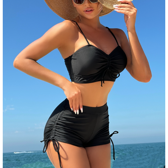 Hot Sales STOCK 3Colors Lace Up Boy Short Swimwear Bathing Suits Sexy Women Two Pieces Swimsuit