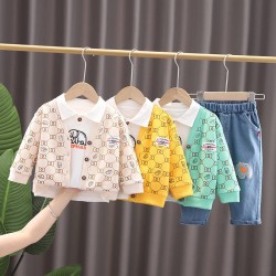 Spring Autumn Baby Boy Sets 3pcs Clothing Sets Cardigan Cotton Shirt Jeans Toddler Boy Fashion Clothes 2022