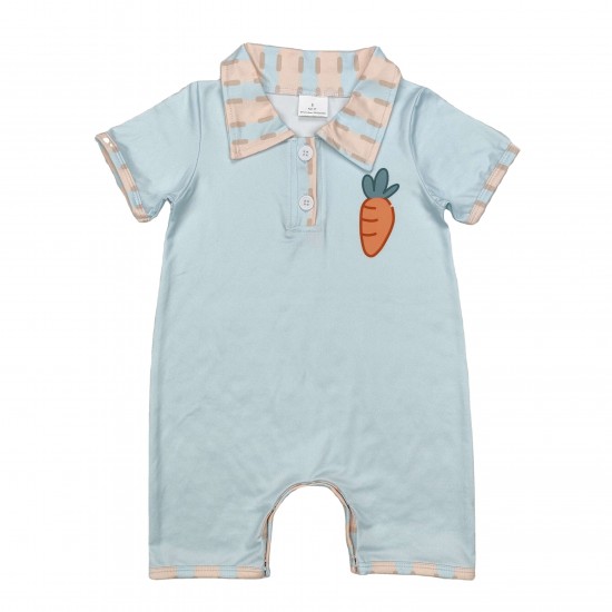 SR2226Boutique Summer Clothes Baby Boys Clothes Short sleeve Easter Carrot Stripe Neckline Print With jumpsuit Children Clothes