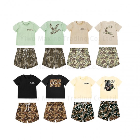 Maxine Custom Hot Stamping Pattern Shirt boys Clothing Sets Casual Cargo Shorts Sets Short Sleeve Kids Summer Sets