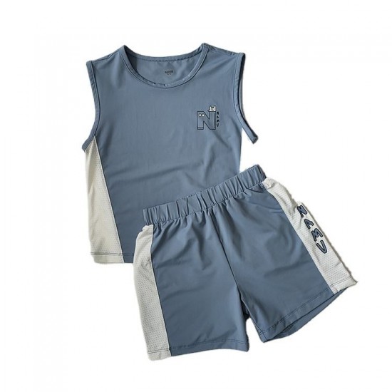 Summer Baby Unisex Solid Cotton Clothes Sports Leisure Sleeveless Suit Boys Girls Baby Shorts Two-piece Set