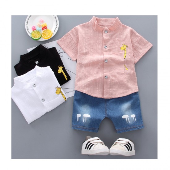 Children's Clothing Summer 2024 New Toddler Boys Cartoon Shirts Denim Shorts Baby Kids Two Pieces Clothes Set