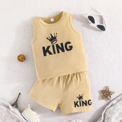 Cotton Two-Piece Summer Set for 1-2 Year Old Boys - Customizable Sleeveless T-Shirt and Shorts