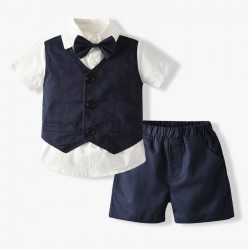 Children's clothing Europe and the United States boys gentleman summer solid color vest shirt pants boys clothes