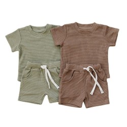 Hot Summer Casual Waffle Set For baby Boys Soft Cotton Waffle Clothing Set For Children